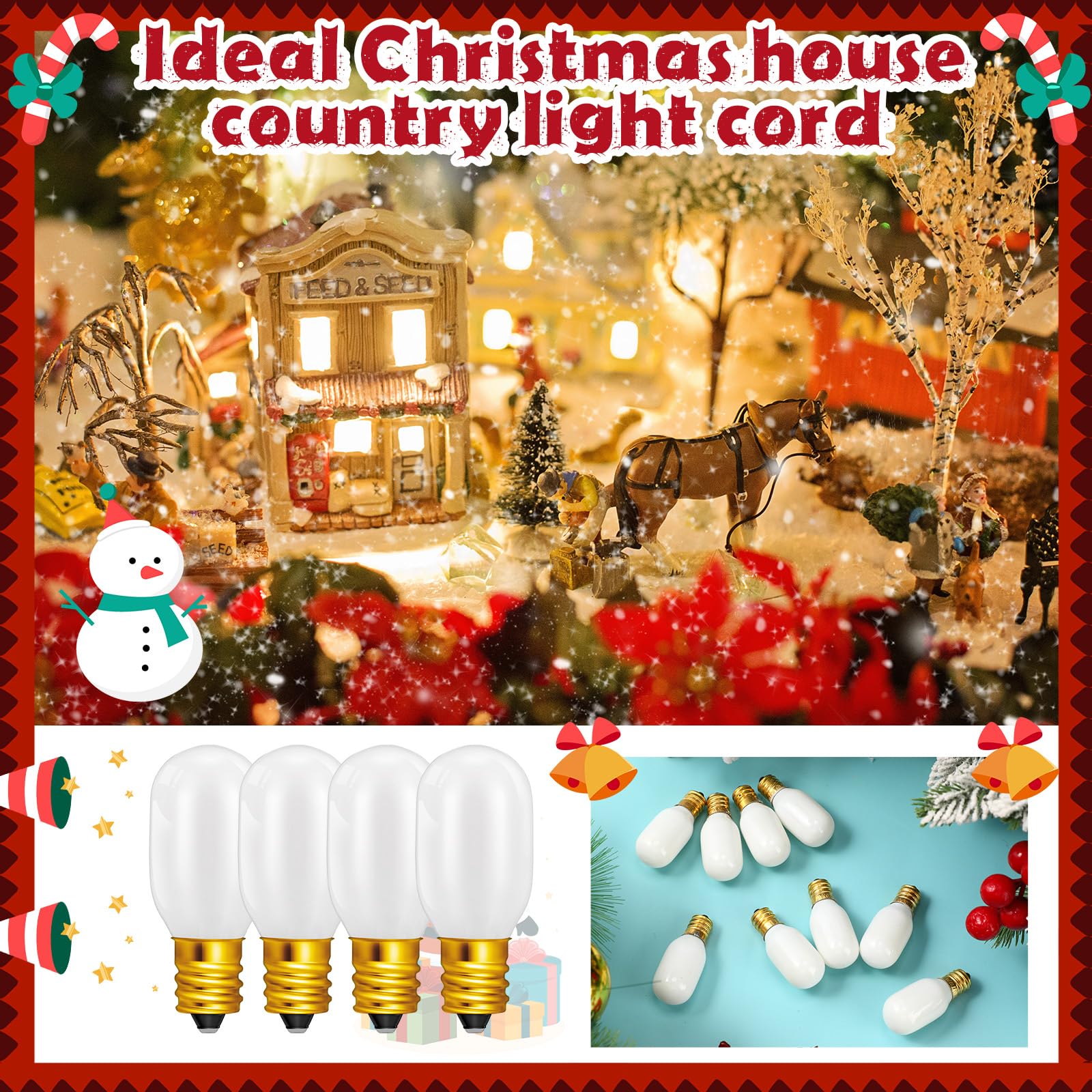 Retisee Christmas Village Light Bulbs, 0.7W 120V E12 Base T20 LED